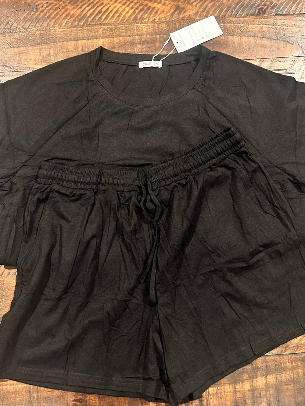 Women's Lounge Set Black with Drawstring Shorts